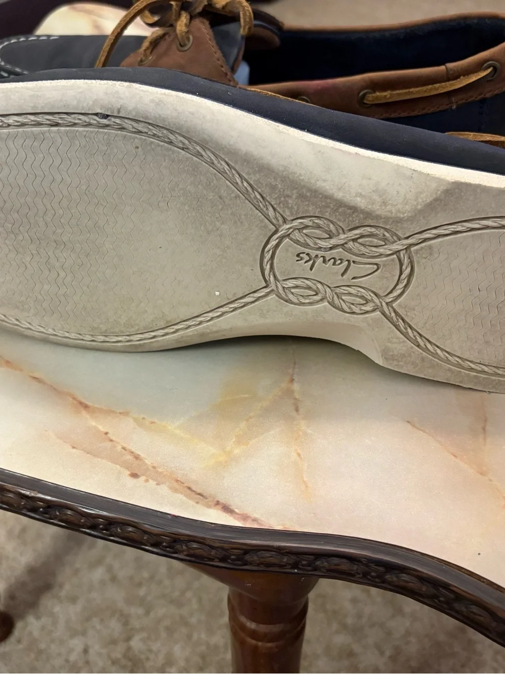 Clarks Port View Boat Shoes Navy Brown Leather Nautical Mens Sz 11